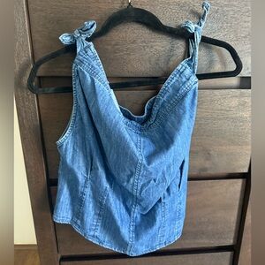Free People Chambray Tie-Strap Tank - Indigo Blue